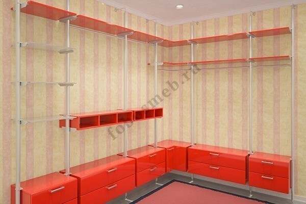 Современная красная гардеробная для базового гардероба