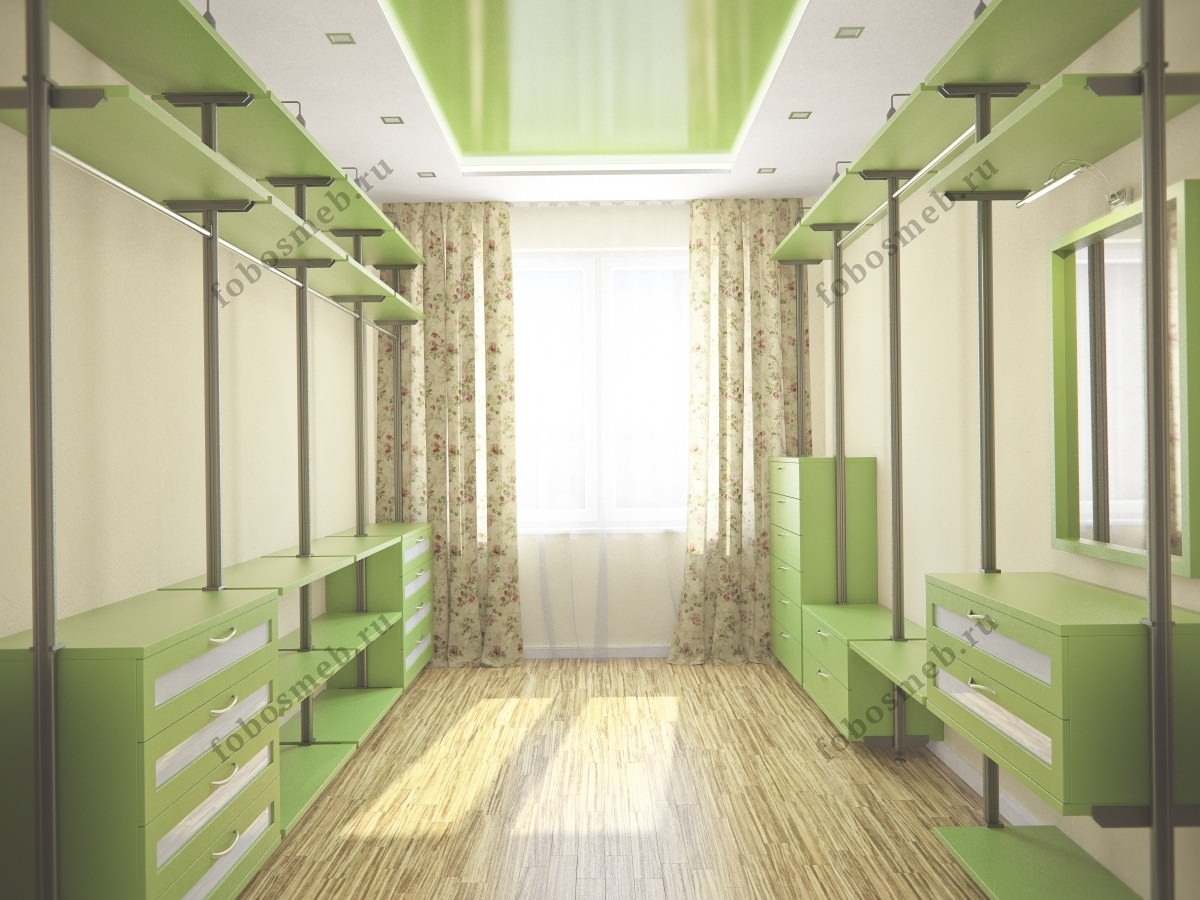 Гардеробная комната зеленого цвета