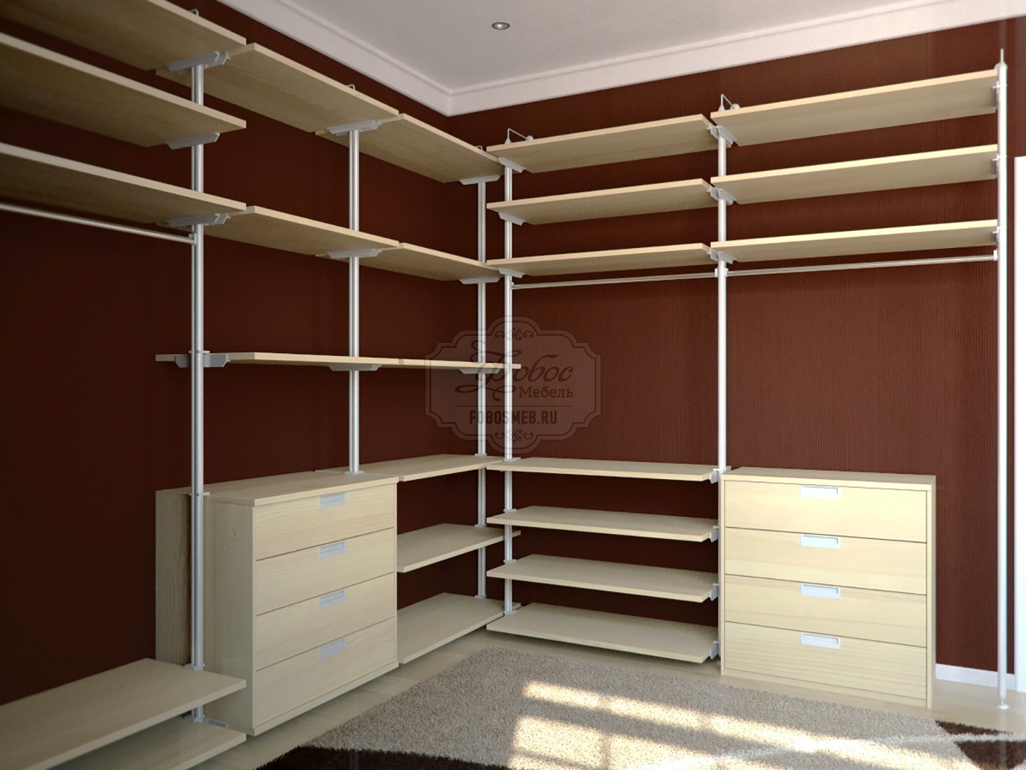 Гардеробная комната «Fiano», система Vitra, стиль минимализм